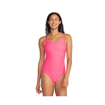 Speedo Women's Solid Double Cross Back One Piece Swimsuit  One Piece Swimsuits  Speedo
