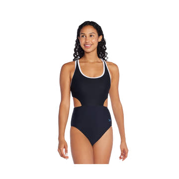 Speedo Women's Jacquard Splice With Side Cut Out One Piece Swimsuit  Competition Swimsuits  Speedo