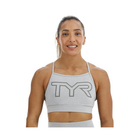 Tyr Base Kinetic Women's High Neck Big Logo Sports Bra - Heather  Activewear  Tyr