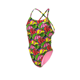 Nike Women's HydraStrong Lace Up Tie Back Printed One Piece Swimsuit  Team Print  Nike